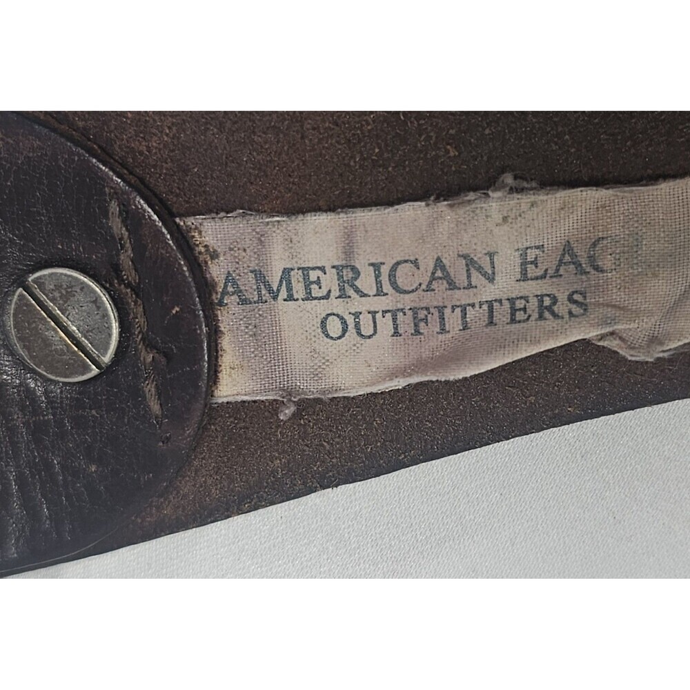 American Eagle Brown Leather Mens Belt Eagle Size 32 Y2k Classic Stitched - Picture 11 of 14
